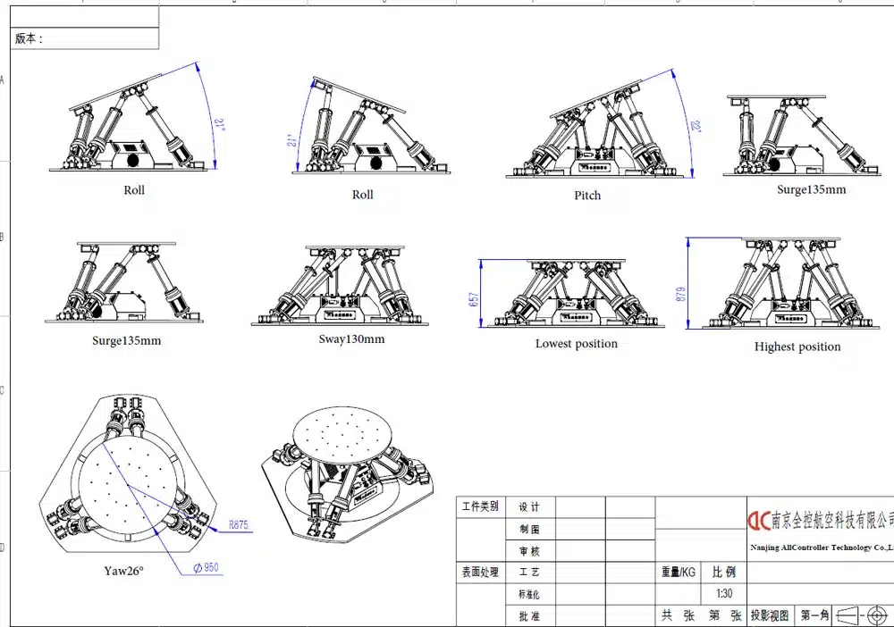 6DOF motion platform (300KG)​ Scheme drawings